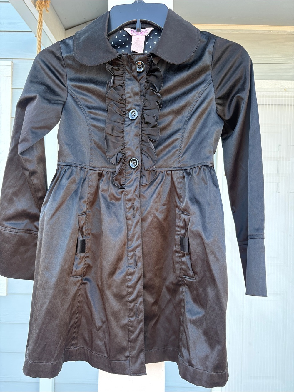 Candie's Black Girls' Pea Coat with Ruffle Front
